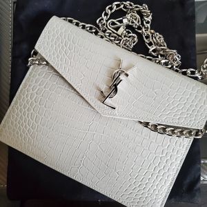 NEW YSL Uptown Clutch with Chain (Off White Croc)